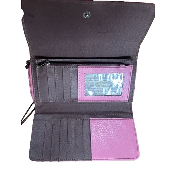 Born Bexton Deluxe Leather Wallet Tri Fold Pink Color- Brown Lining Color NEW - Picture 4 of 6